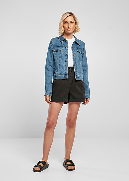 Urban Classics Damen Organic Jeansjacke mit Brusttaschen und Knopfleiste blau