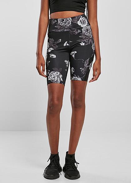 Urban Classics Damen High Waist Radler-Shorts mit Darkflower Print schwarz
