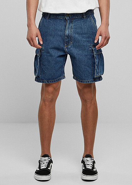 Urban Classics Herren Organic Cargo Jeans-Shorts washed blau