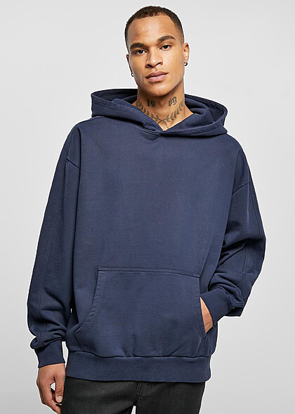 Urban Classics Herren Heavy Terry Hoodie mit Kngurutasche dunkel blau