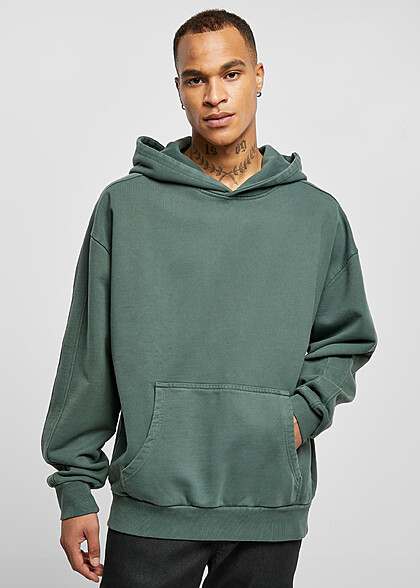 Urban Classics Herren Heavy Terry Hoodie mit Kängurutasche bottlegreen dunkel grün