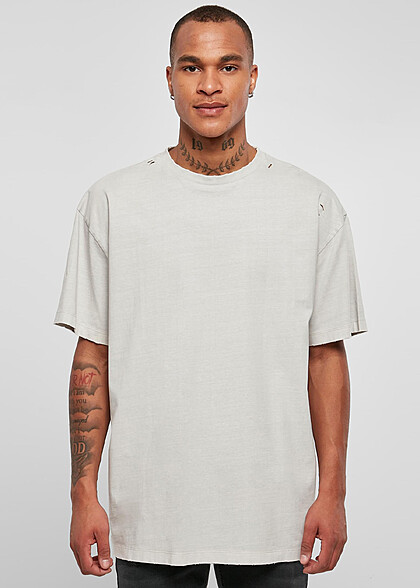 Urban Classics Herren T-Shirt im Destroyed-Look mit Rundhals asphalt hell grau