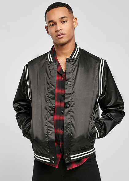 Urban Classics Heren Satijnen College Jas met Knoopsluiting zwart wit