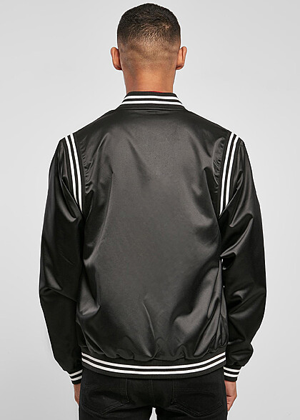 Urban Classics Heren Satijnen College Jas met Knoopsluiting zwart wit