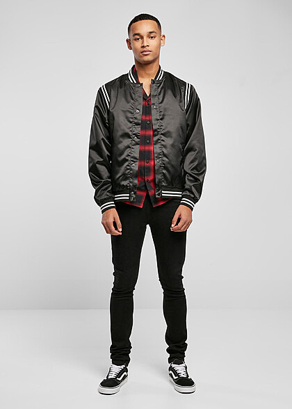 Urban Classics Heren Satijnen College Jas met Knoopsluiting zwart wit