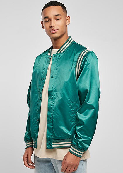 Urban Classics Herren Satin College Jacke mit Knopfleiste grn weiss