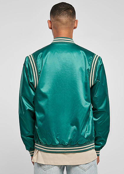 Urban Classics Herren Satin College Jacke mit Knopfleiste grün weiss