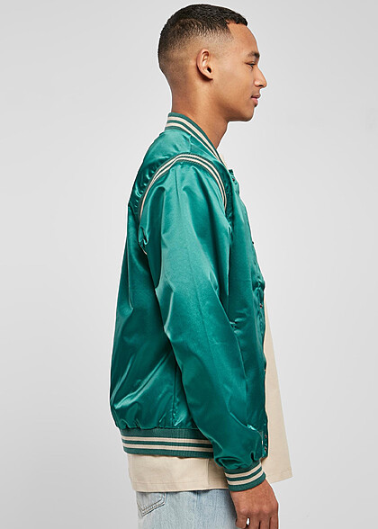 Urban Classics Herren Satin College Jacke mit Knopfleiste grün weiss
