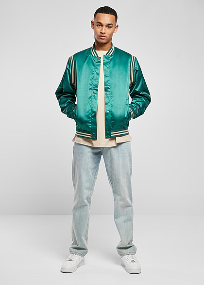Urban Classics Herren Satin College Jacke mit Knopfleiste grün weiss