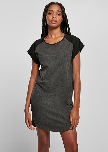Urban Classics Dames Raglan T-Shirt-Jurk met Ronde Hals Colorblock donkergrijs zwart