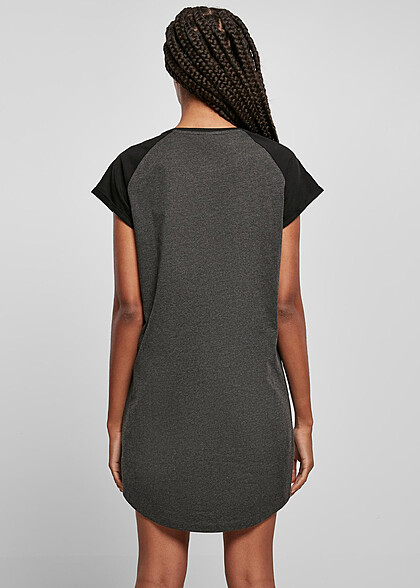 Urban Classics Dames Raglan T-Shirt-Jurk met Ronde Hals Colorblock donkergrijs zwart