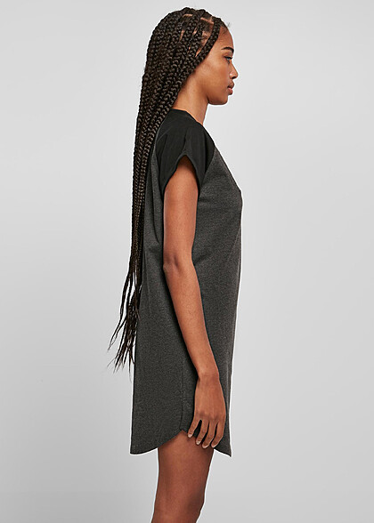 Urban Classics Dames Raglan T-Shirt-Jurk met Ronde Hals Colorblock donkergrijs zwart
