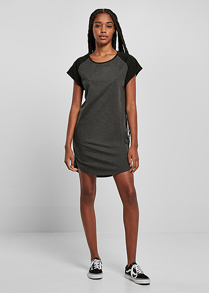 Urban Classics Dames Raglan T-Shirt-Jurk met Ronde Hals Colorblock donkergrijs zwart