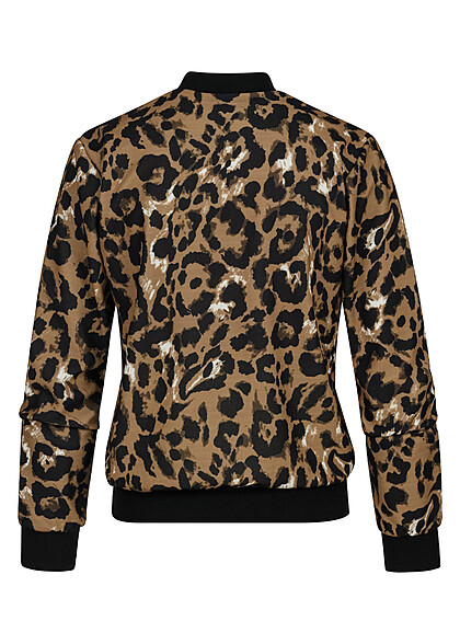 Cloud5ive Damen Blouson Bomberjacke mit All-Over Leo Print schwarz braun