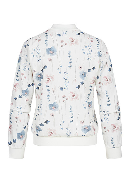 Cloud5ive Damen Blouson Bomberjacke mit All-Over Floral Print weiss