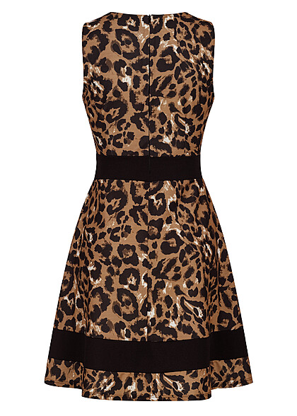 Cloud5ive Damen Kleid mit Zipper und All-Over Leo Print braun