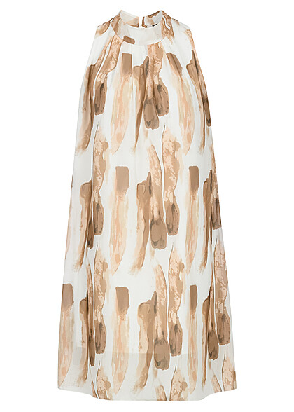 Cloud5ive Damen Choker Kleid 2-lagig mit All-Over Print Abstrakt camel braun weiss