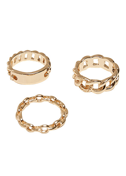 Urban Classics 3-delig Pak Ringen in Chain-Design goud