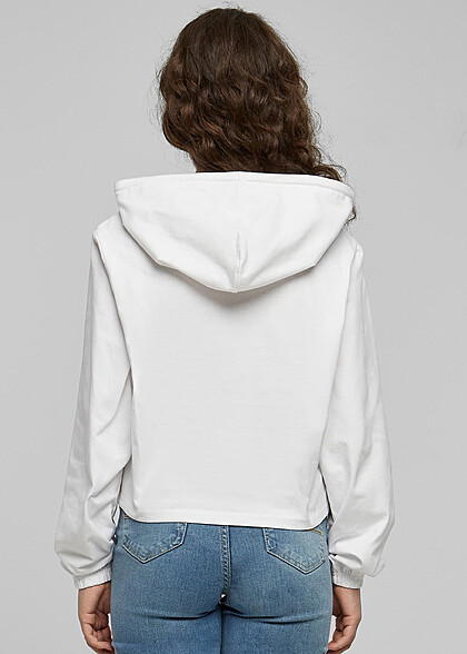 Urban Classics Damen Cropped Hoodie mit Tunnelzug weiss