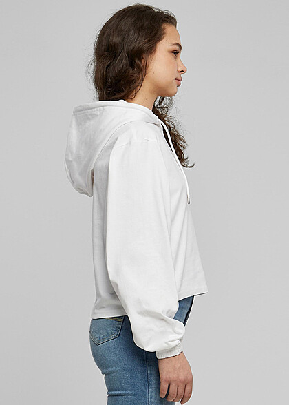 Urban Classics Damen Cropped Hoodie mit Tunnelzug weiss