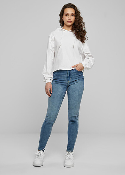 Urban Classics Damen Cropped Hoodie mit Tunnelzug weiss