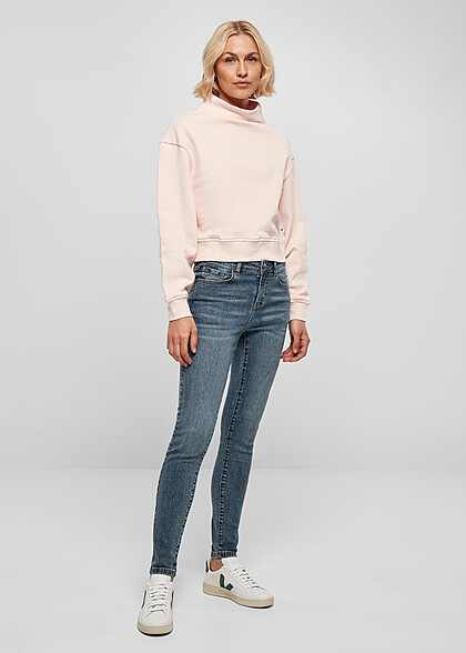 Urban Classics Damen Organic High Neck Sweater hell rosa