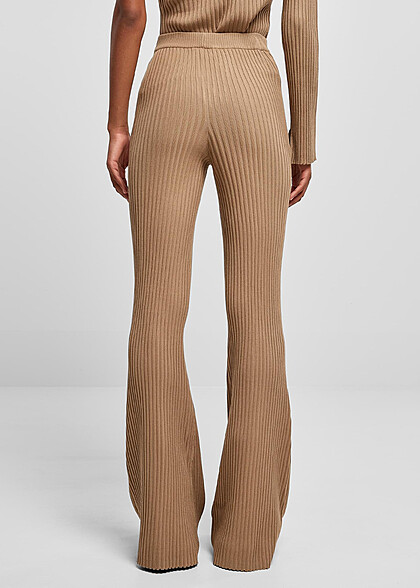 Urban Classics Damen Rib Strick-Leggings mit weiten Beinen union beige