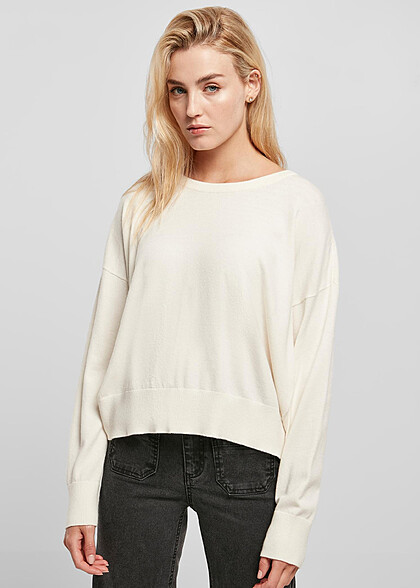 Urban Classics Damen Viskose Oversized Sweater mit Rundhals whitesand hell beige