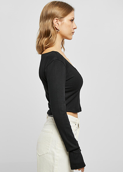 Urban Classics Damen Cropped Rib Longsleeve schwarz