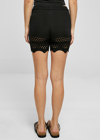 Urban Classics Damen Crochet Strick-Shorts mit Häkelmuster schwarz