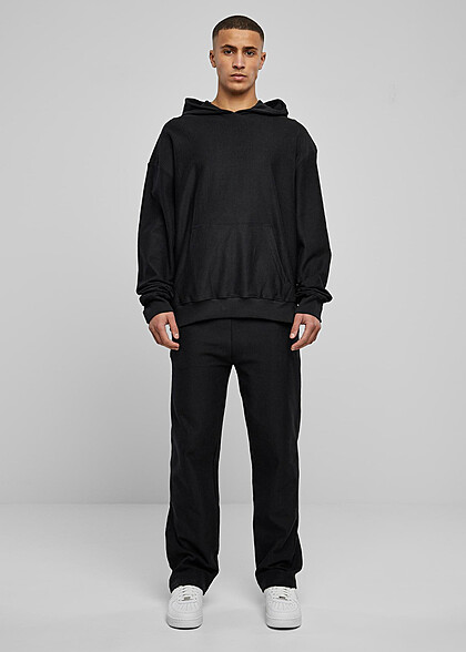 Urban Classics Herren Basic Rib Terry Boxy Hoodie mit Kängurutasche schwarz