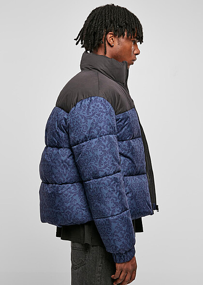 Urban Classics Herren Retro Steppjacke mit All-Over Print dunkel blau