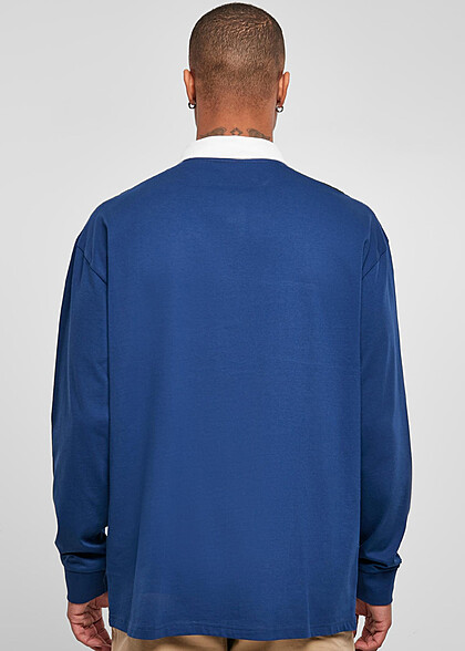 Urban Classics Herren Rugby Longsleeve mit Knopfleiste und Logo Print space blau weiss
