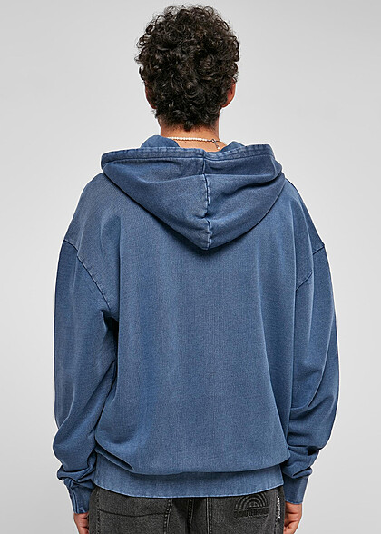 Urban Classics Herren Washed Look Oversized Hoodie mit Kängurutasche blau