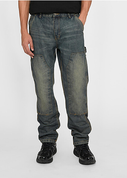 Urban Classics Herren Double Knee Jeanshose washed dunkel grau