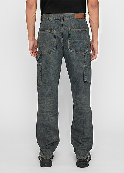Urban Classics Herren Double Knee Jeanshose washed dunkel grau