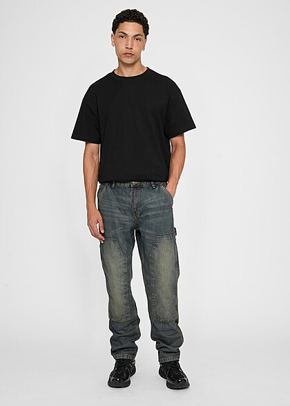Urban Classics Herren Double Knee Jeanshose washed dunkel grau