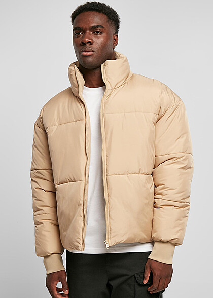 Urban Classics Herren Short Steppjacke mit Zipper und Stehkragen union beige