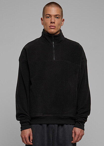 Urban Classics Herren Basic Polar Fleece Sweater mit Zipper schwarz