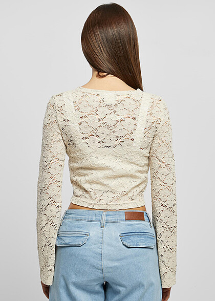 Urban Classics Damen Cropped Spitzen Longsleeve soft sea grass beige