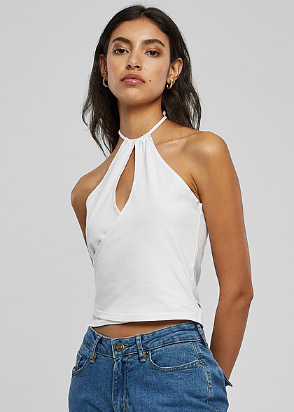 Urban Classics Damen Cropped Wickel Neckholder Top weiss