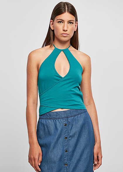 Urban Classics Damen Cropped Wickel Neckholder Top grn