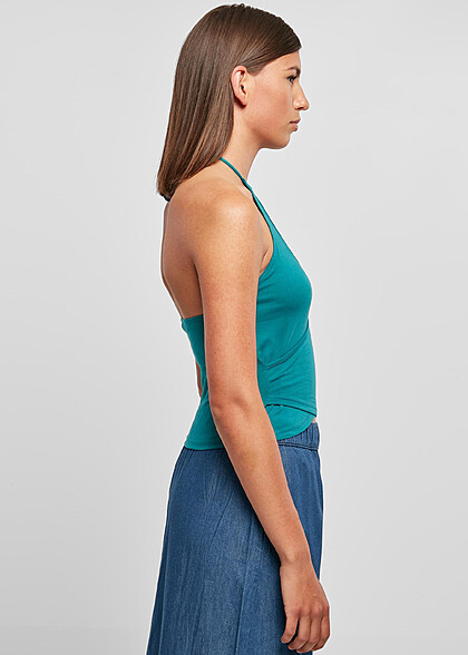 Urban Classics Damen Cropped Wickel Neckholder Top grün