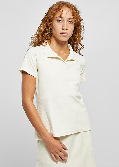 Urban Classics Damen Towel Polo T-Shirt pale cream weiss