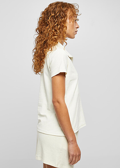 Urban Classics Damen Towel Polo T-Shirt pale cream weiss