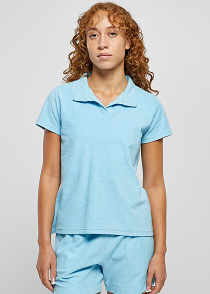 Urban Classics Damen Towel Polo T-Shirt baltic hell blau