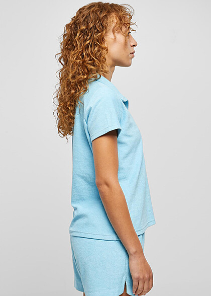 Urban Classics Damen Towel Polo T-Shirt baltic hell blau