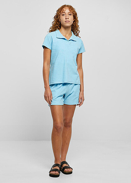 Urban Classics Damen Towel Polo T-Shirt baltic hell blau