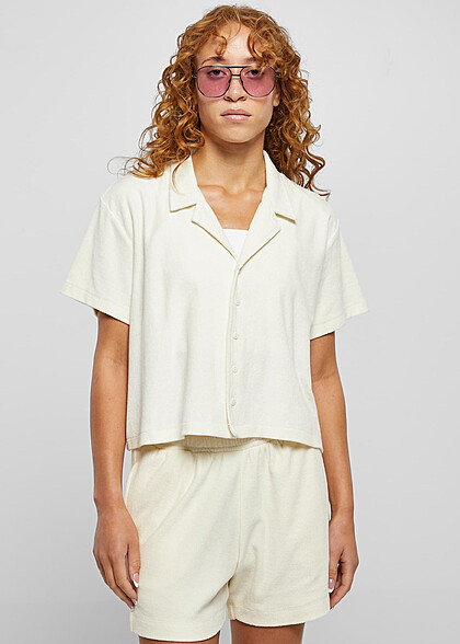 Urban Classics Damen Towel Resort Shirt Bluse mit Knopfleiste pale weiss