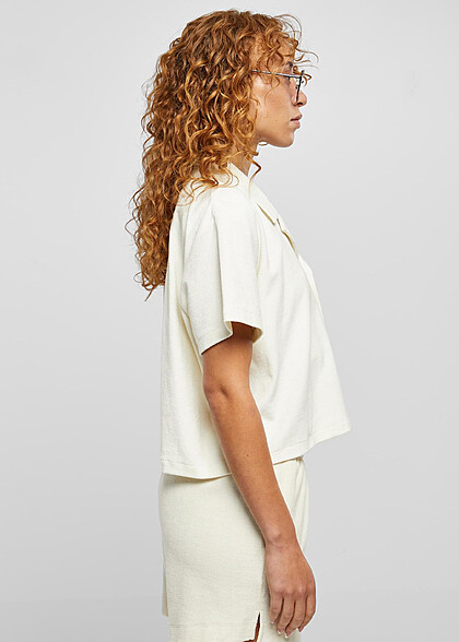Urban Classics Damen Towel Resort Shirt Bluse mit Knopfleiste pale weiss